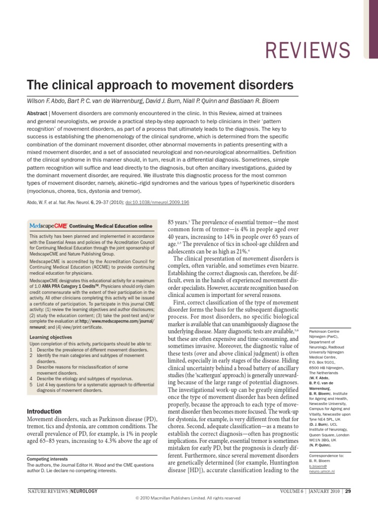 Movement Disorder Approach | PDF | Dystonia | Medical Diagnosis