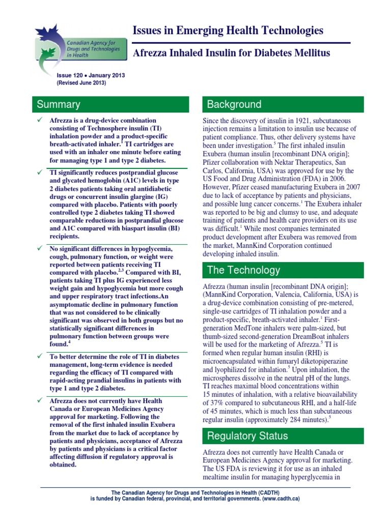 Afrezza Inhaled Insulin For Diabetes Mellitus | PDF | Provinces And ...