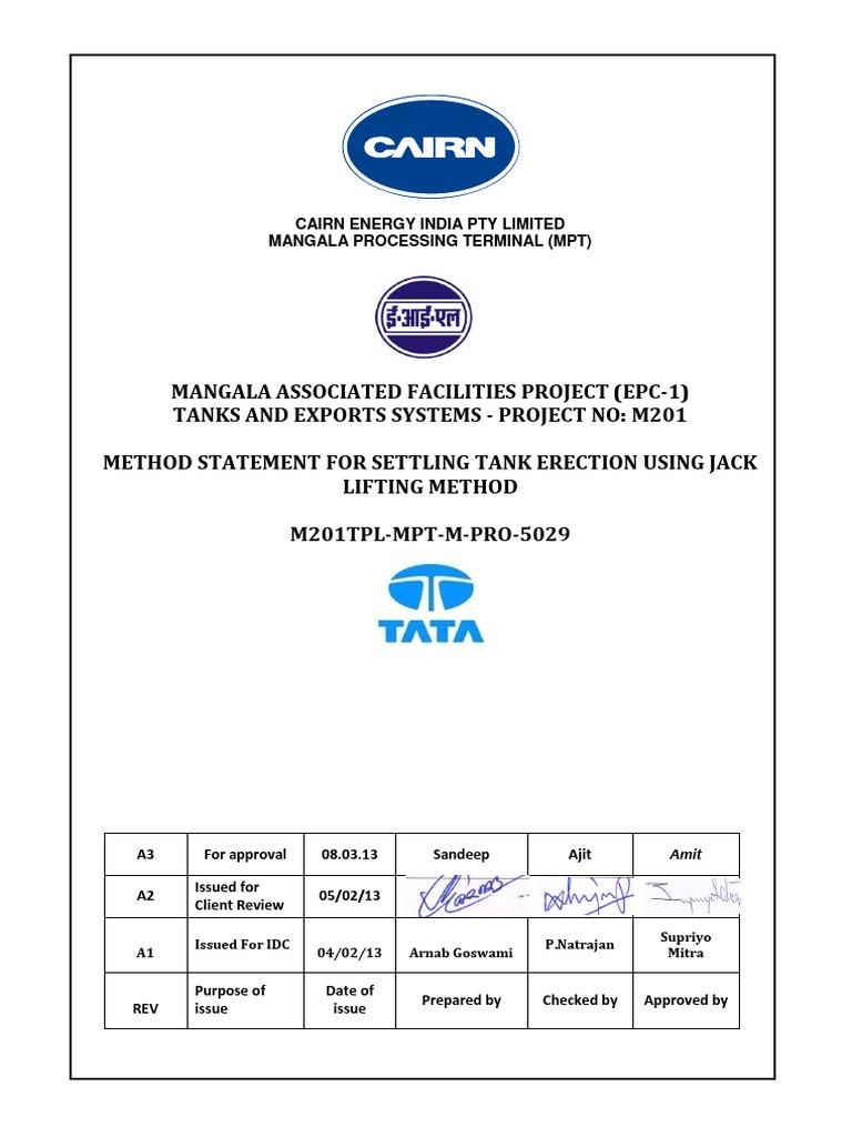 Tank Erection Method Statement Using Jacks | PDF | Calibration ...