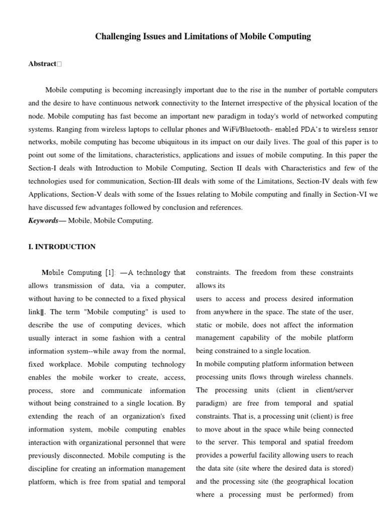 Mobile Computing: Issues and Limitations | PDF | Mobile Computing ...