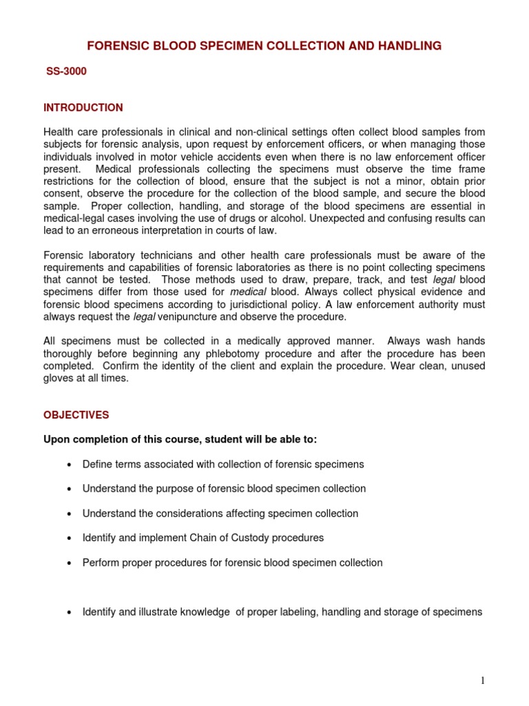 Forensic Blood Specimen Collection and Handling Forensic Science