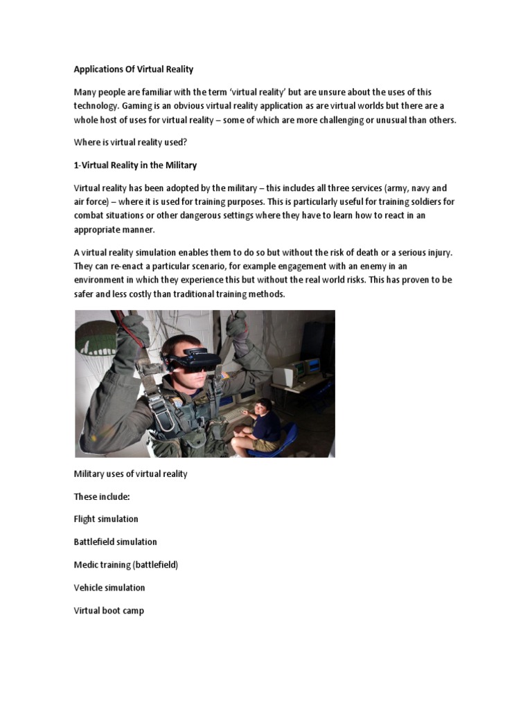 Applications of Virtual Reality | PDF | Virtual Reality | Simulation