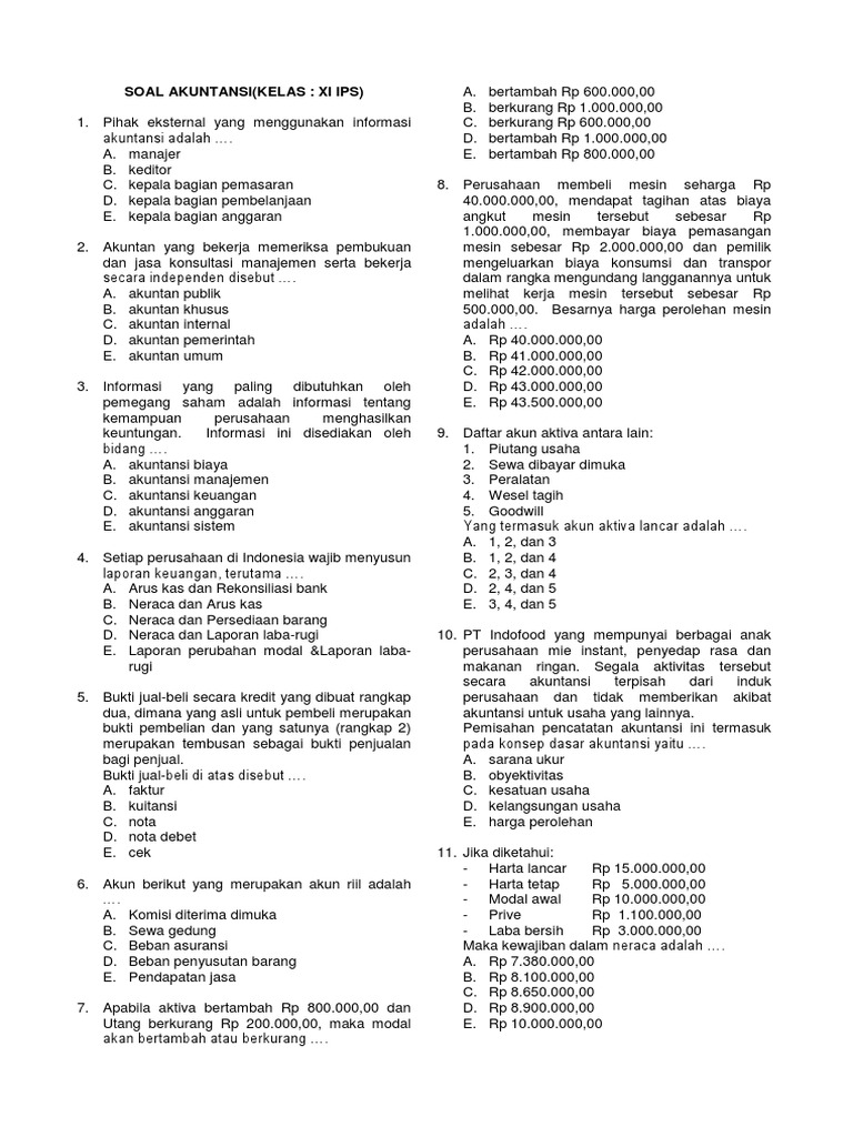 Soal Akl Tanpa Jurnal Uty Pdf