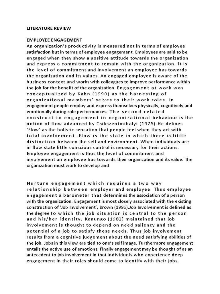 Literature Review Employee Engagement | PDF | Job Satisfaction | Leadership