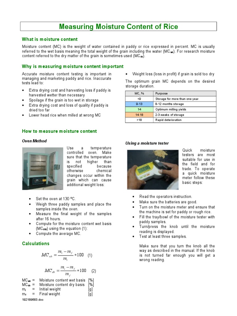 Measuring Rice Moisture Content Methods | PDF | Rice | Agriculture