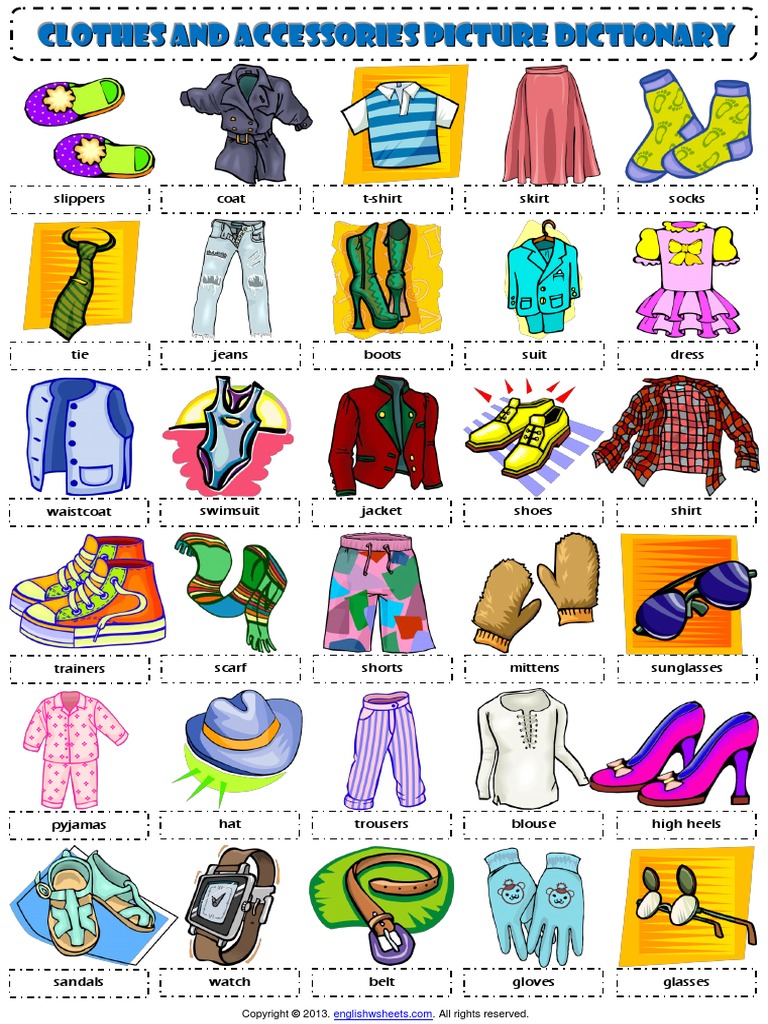 clothes pictionary 1 poster vocabulary worksheet pdf sock human body