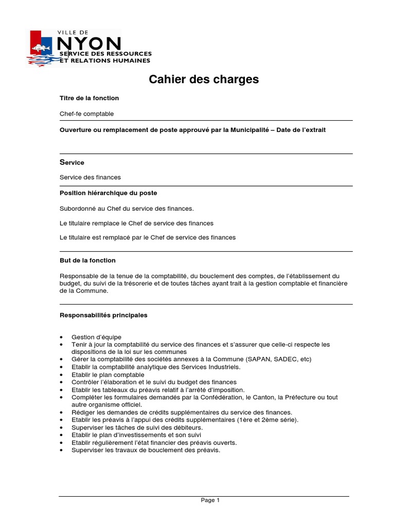 Page De Garde Pour Cahier Des Charge Cahier Des Charges Chef Comptable