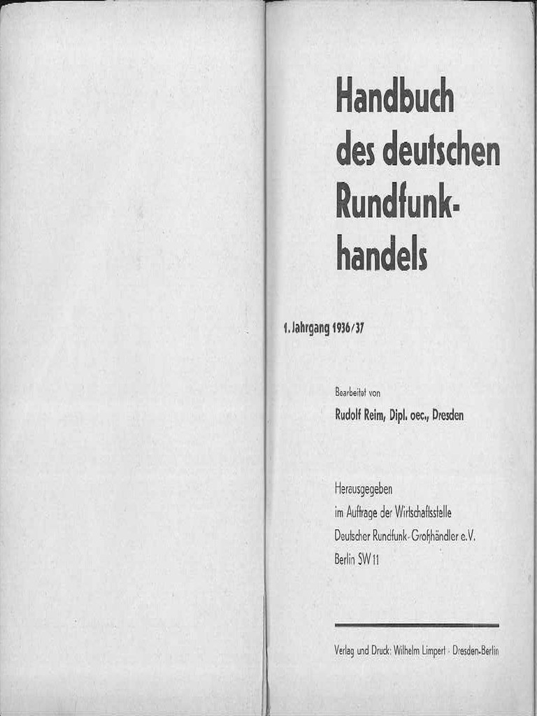 Handbuch Des Deutschen Rundfunk Handels 1 Jahrgang 1936 37
