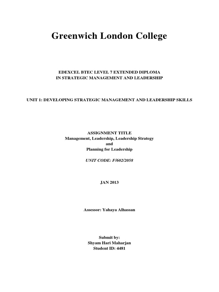 Strategic Management and Leadership Skills | PDF | Leadership ...