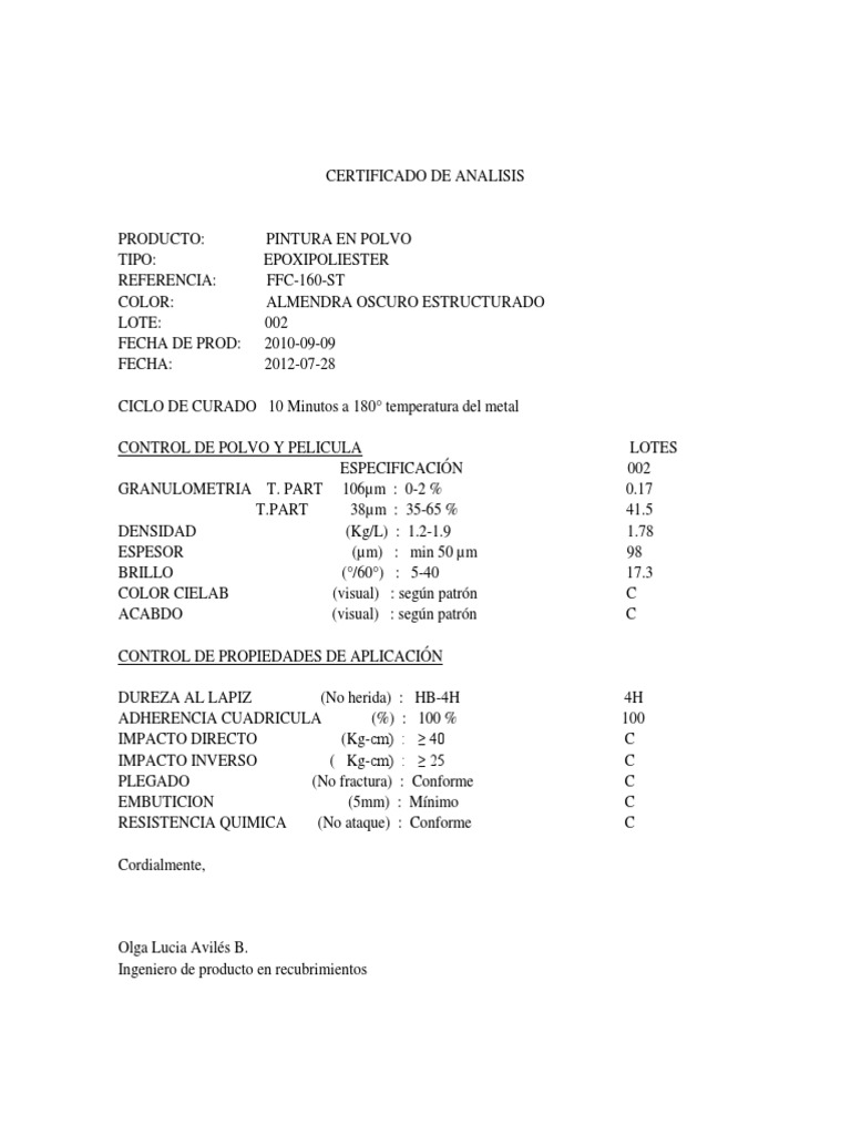 Certificado de Analisis | PDF