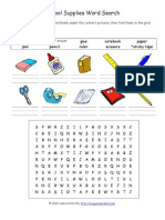 School Supplies Word Search