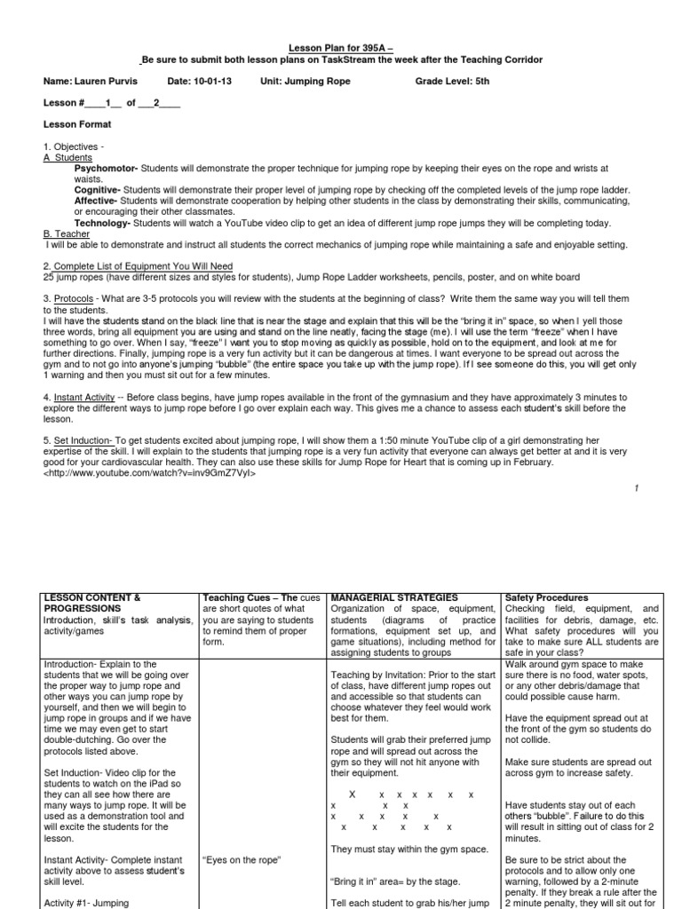 jumping rope purvis Rope Lesson Plan