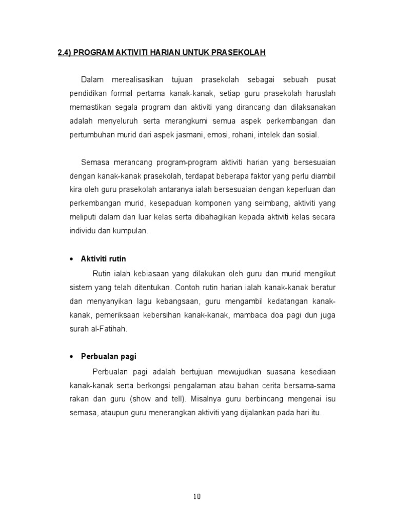 2.4 Program Aktiviti Harian Untuk Prasekolah  PDF