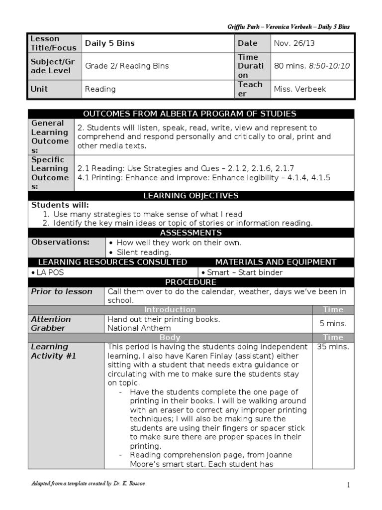 Daily 5 Lesson | PDF | Language Arts & Discipline