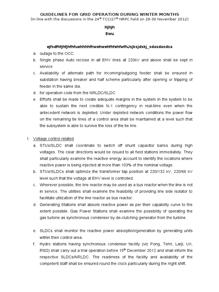 Winter Grid Operation Guidelines | PDF | Electricity | Electric Power