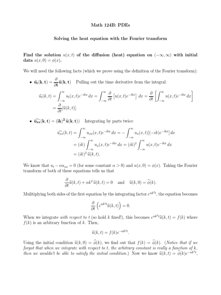 Solving The Heat Equation With The Fourier Transform | PDF | Fourier ...