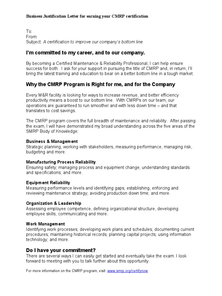 CMRP Certification Business Justification | PDF | Career & Growth ...