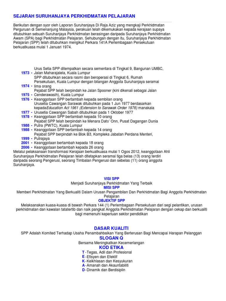 Sejarah Suruhanjaya Perkhidmatan Pelajaran  PDF