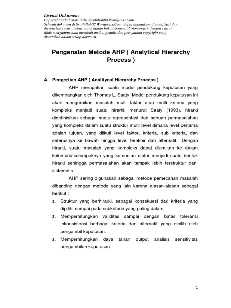 Pengenalan Analytical Hierarchy Process | PDF