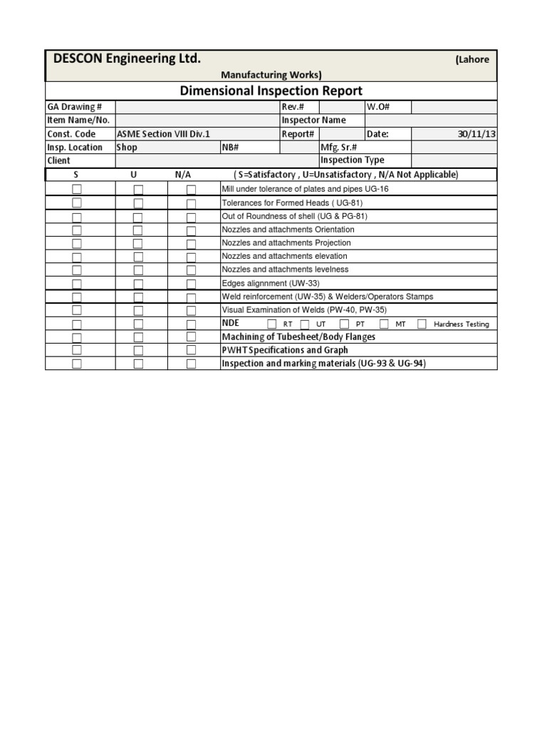 Dimensional Inspection Report Building Engineering Applied And