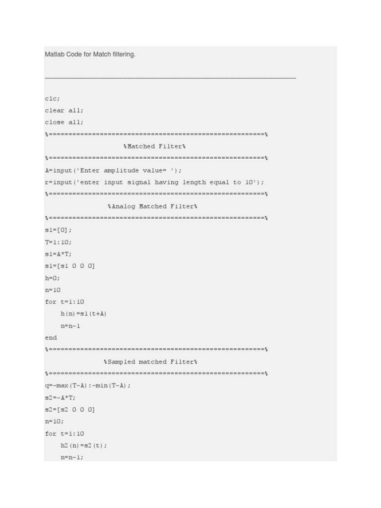 Matched Filter Matlab Code PDF