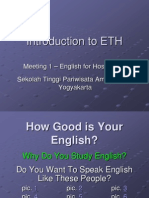 Introduction To ETH: Meeting 1 - English For Hospitality I Sekolah Tinggi Pariwisata Ambarrukmo Yogyakarta