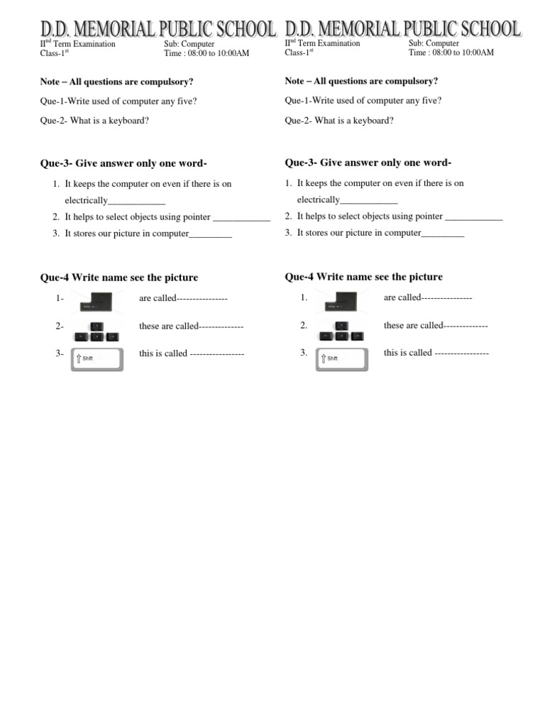 Class 1 Computer Exam Questions | PDF | Technology & Engineering