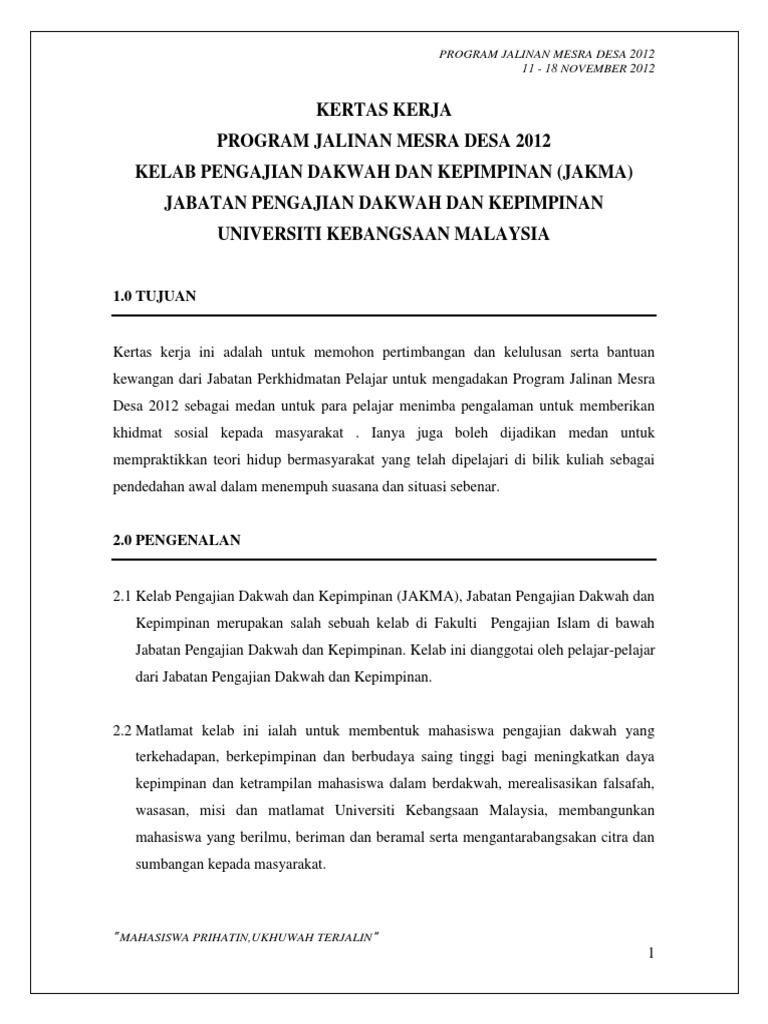 Contoh Kertas Kerja Bulan Dakwah 2022 - IsistinGregory