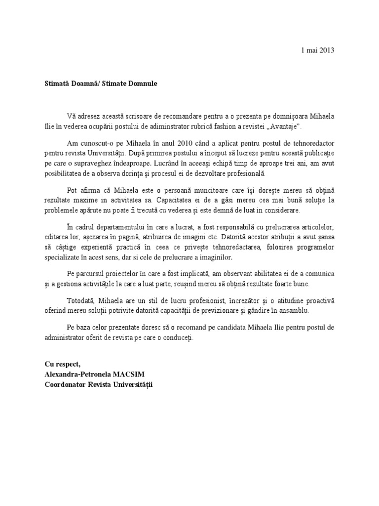 Scrisoare de Recomandare