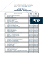 Clasa A Ix-A A Anul Scolar 2011 - 2012 Matematica-Informatica, Intensiv Informatica