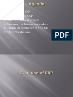Evolution of - ERP Introduction of SAP SAP-SD Business Process Summery of Transaction Codes - Hands On Experience in SAP-SD Quiz /evaluation