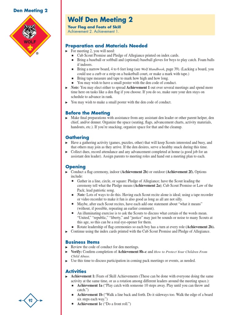Wolf Den Meeting 2 | PDF | Scouting | Sports
