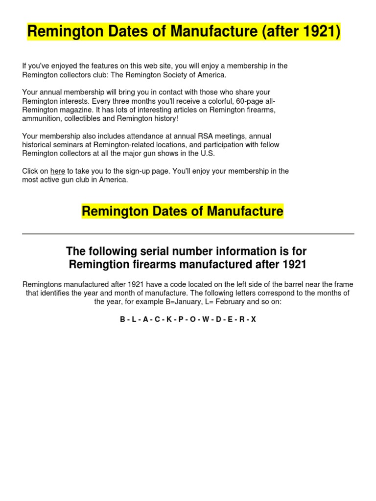 Manufacture remington date of Remington Barrel