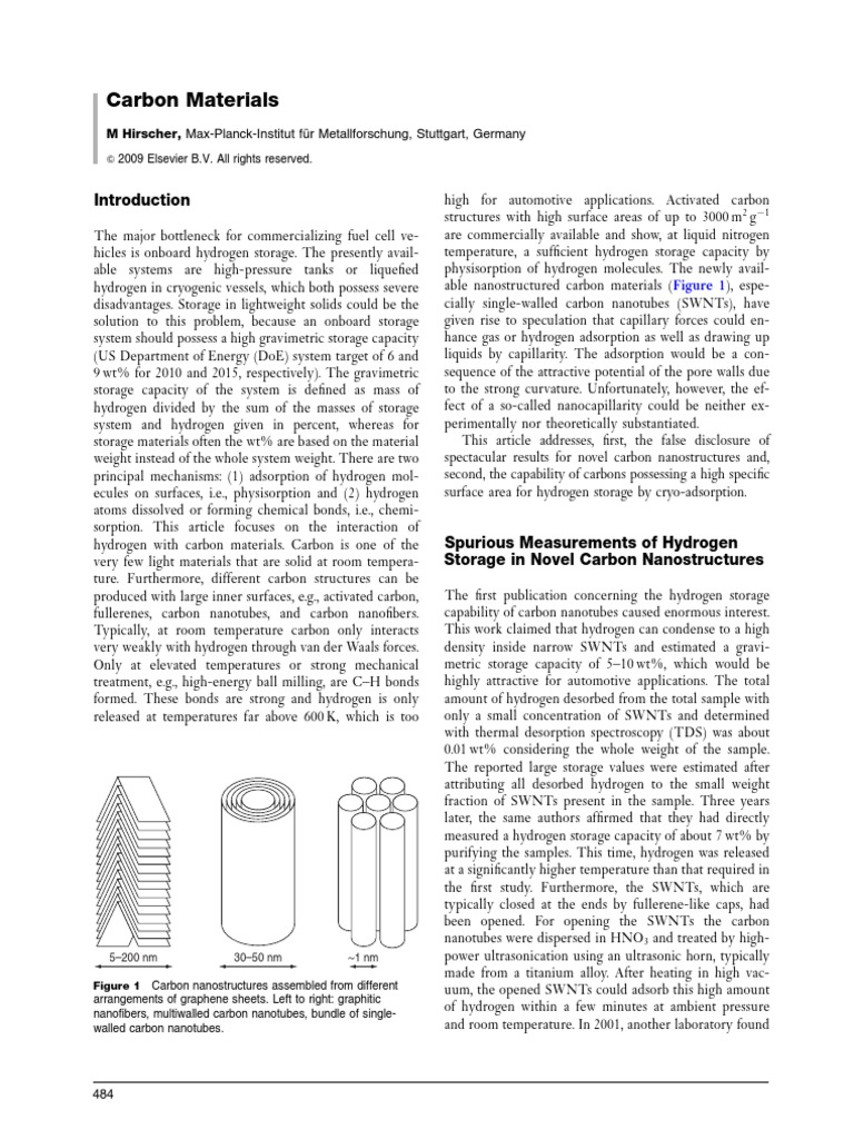 Hydrogen Storage in Carbon Materials | PDF | Carbon Nanotube | Adsorption