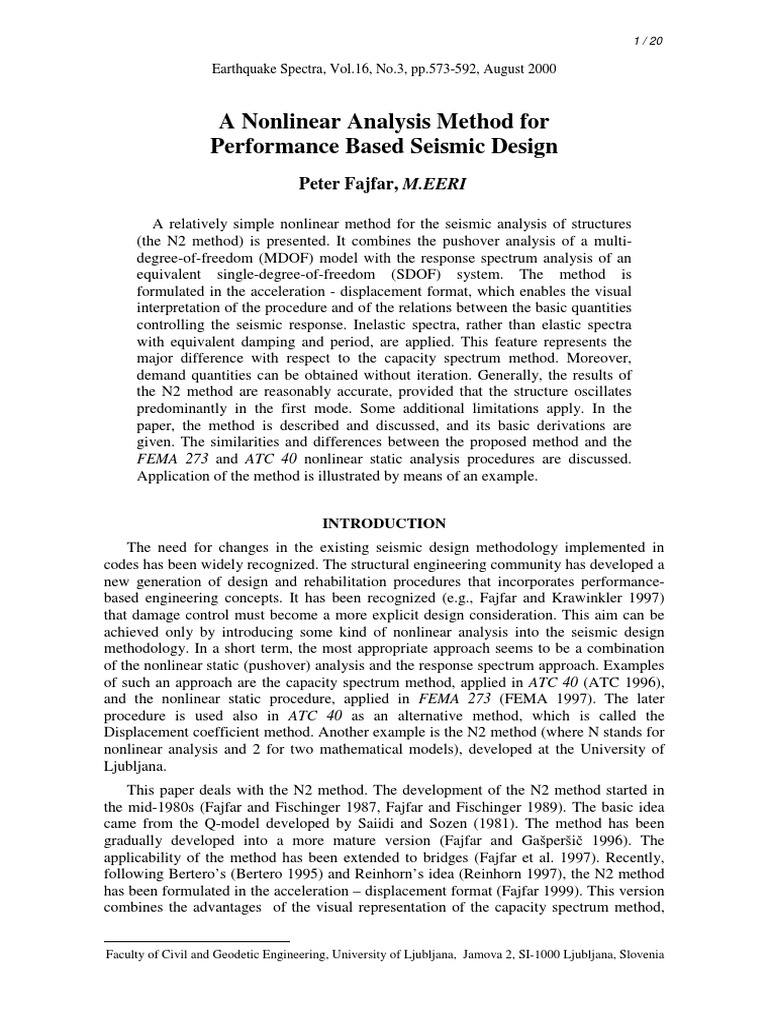 A Nonlinear Analysis Method For Performance Based Seismic Design | PDF ...