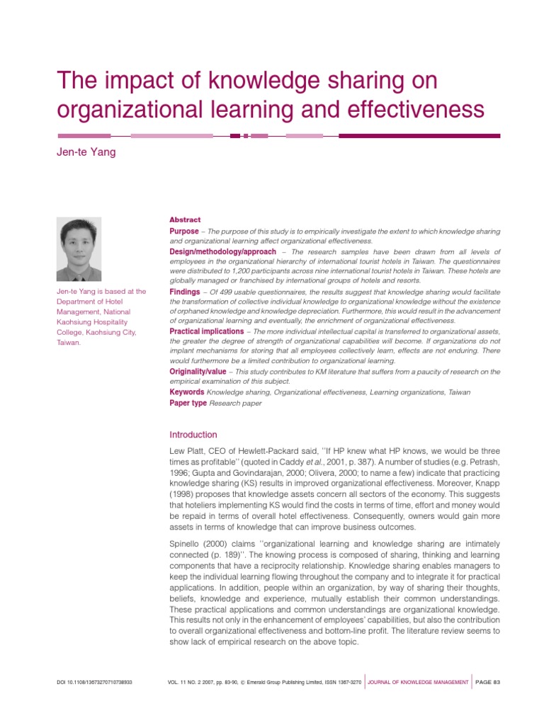 Knowledge Sharing and Organizational Effectiveness | PDF | Regression ...