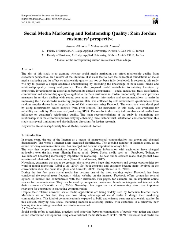 Social Media Marketing and Relationship Quality | PDF | Social Media ...