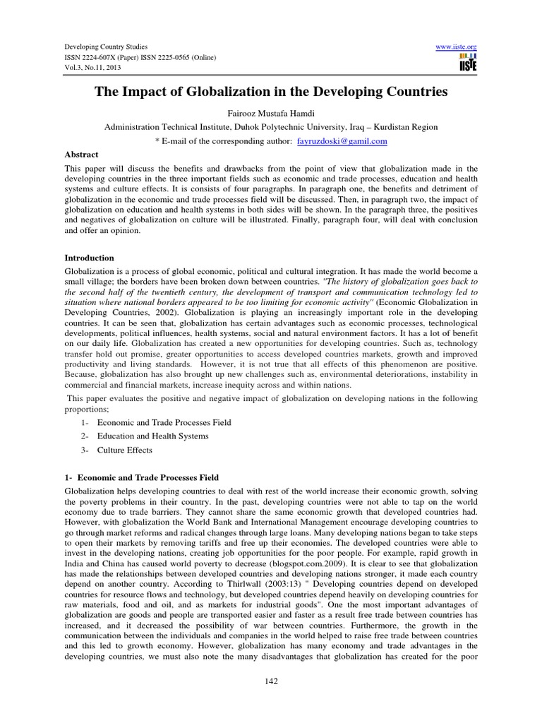 The Impact Of Globalization In The Developing Countries Pdf