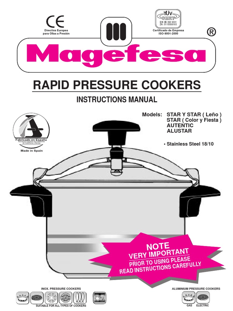 Rapid Pressure Cookers Instructions Manual PDF Pressure Cooking Valve