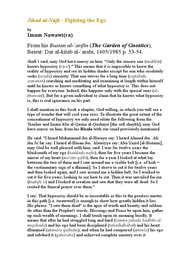 Jihad AlNafs Fighting the Ego Violence Religion And Belief