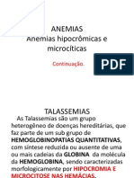 Anemias hipocrômicas e microcíticas: Talassemias e Anemia Sideroblástica