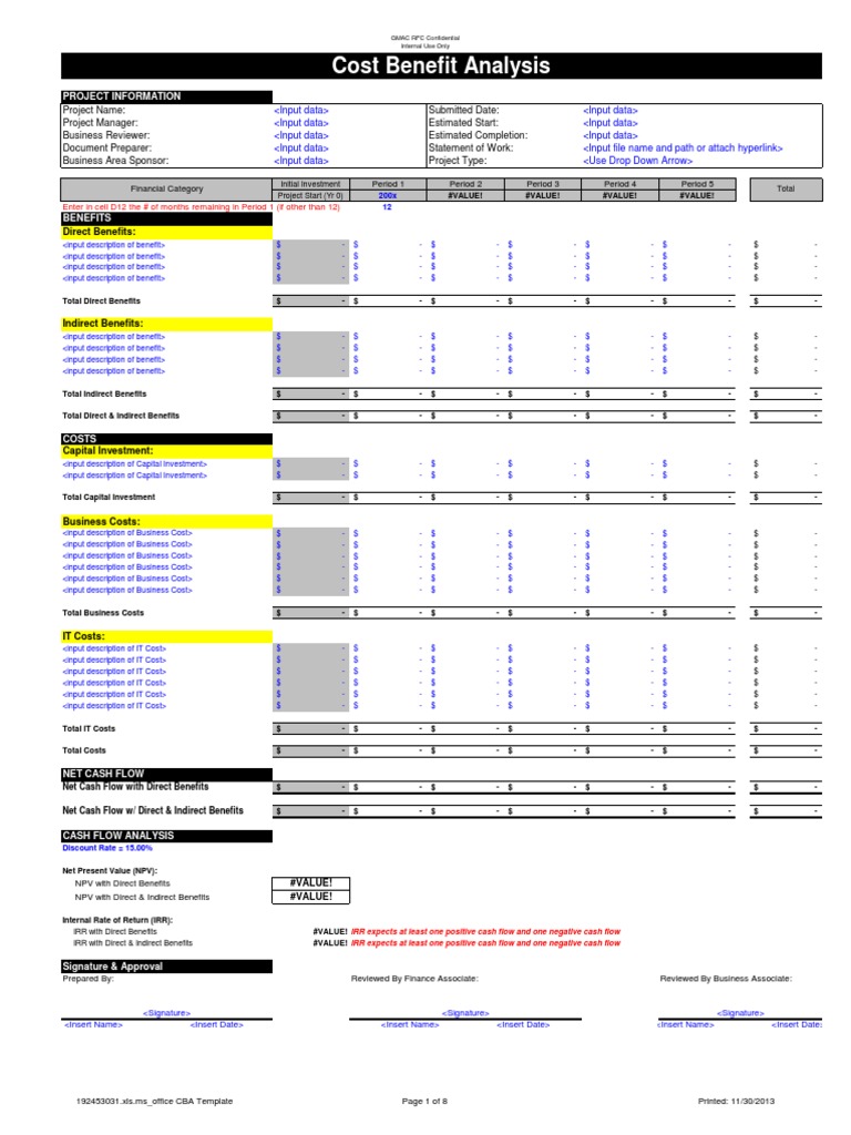 Cost Benefit Analysis Template | PDF | Net Present Value | Internal ...