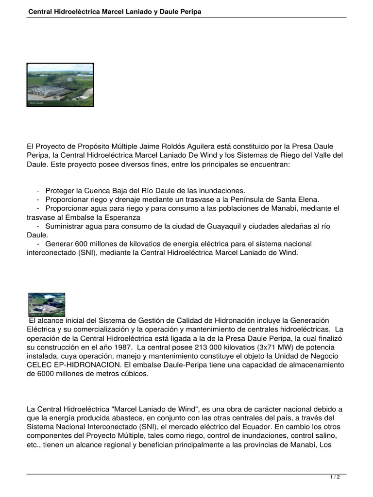 Central Hidroelectrica Marcel Laniado De Wind Y Daule Peripa