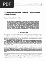 An Analysis of Personal Financial Lit Among College Students