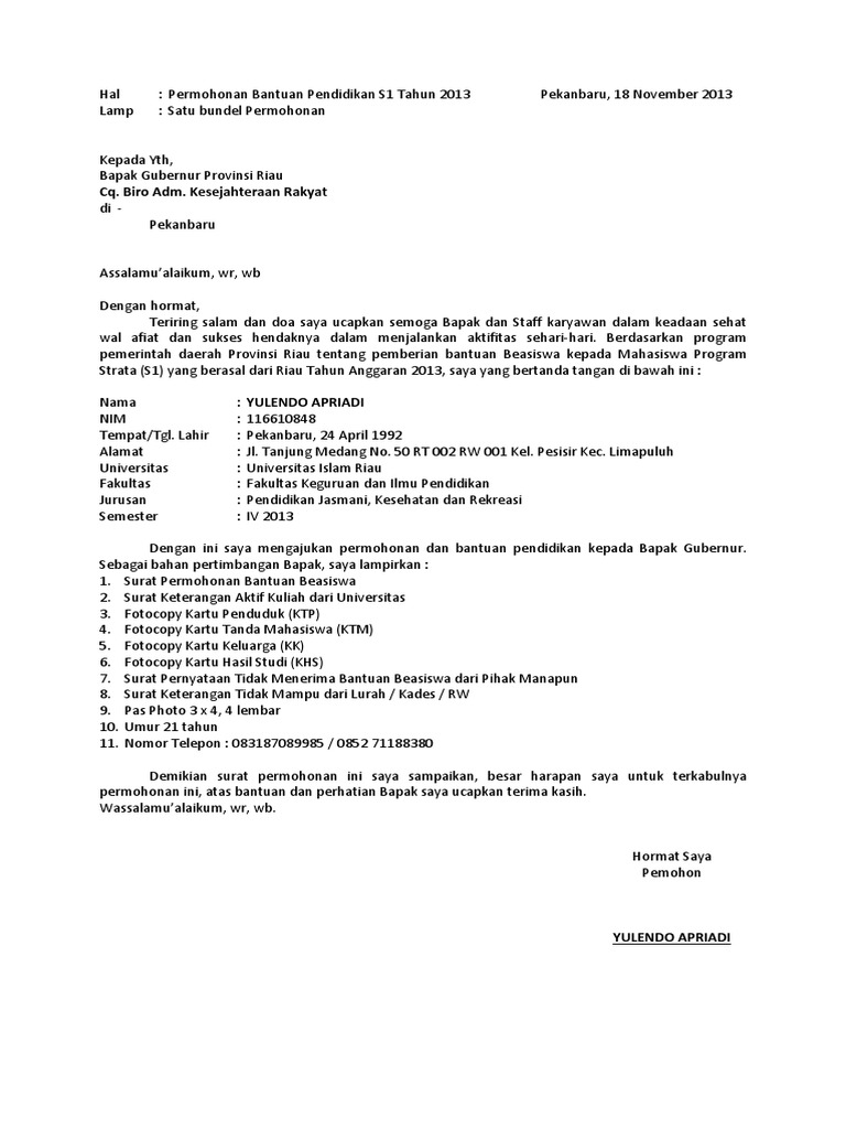 Surat Permintaan Bantuan Kuliah