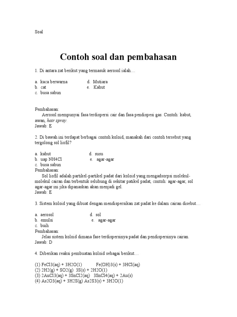 Contoh Soal Dan Pembahasan Sistem Koloid Berbagi Contoh Soal Contoh Soal Dan Pembahasan Sistem Koloid Berbagi Contoh Soal