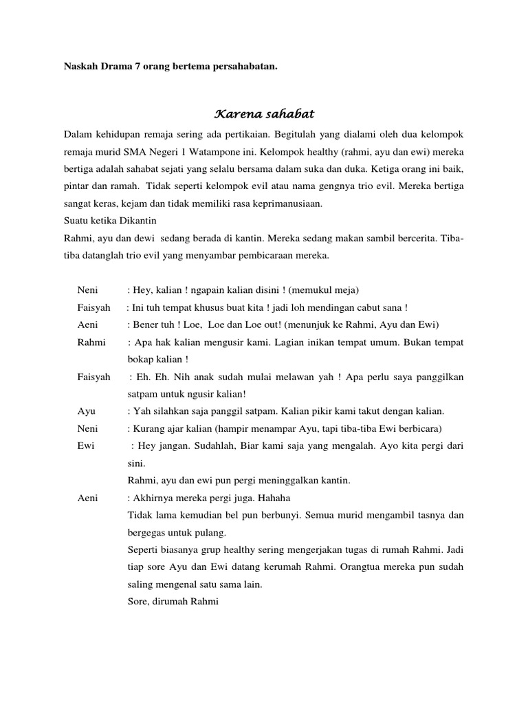 Naskah Drama 7 Orang Bertema Persahabatan