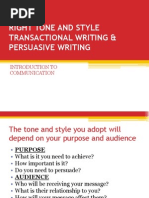 3 Right Tone & Style, Transactional & Persuasive Writing