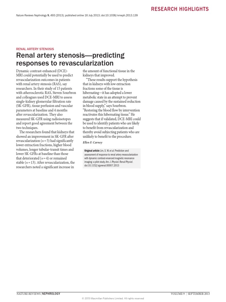 Renal Artery Stenosis-Predicting Responses To Revasculariza | PDF