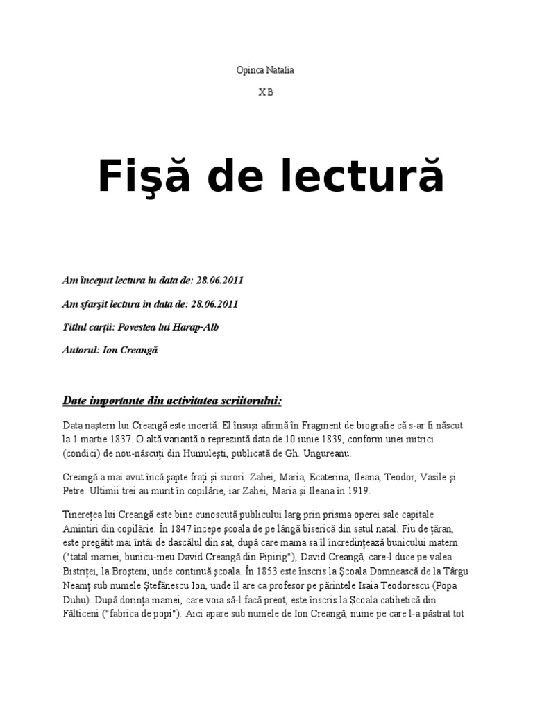 68662078 Fisa de Lectura Harap Alb